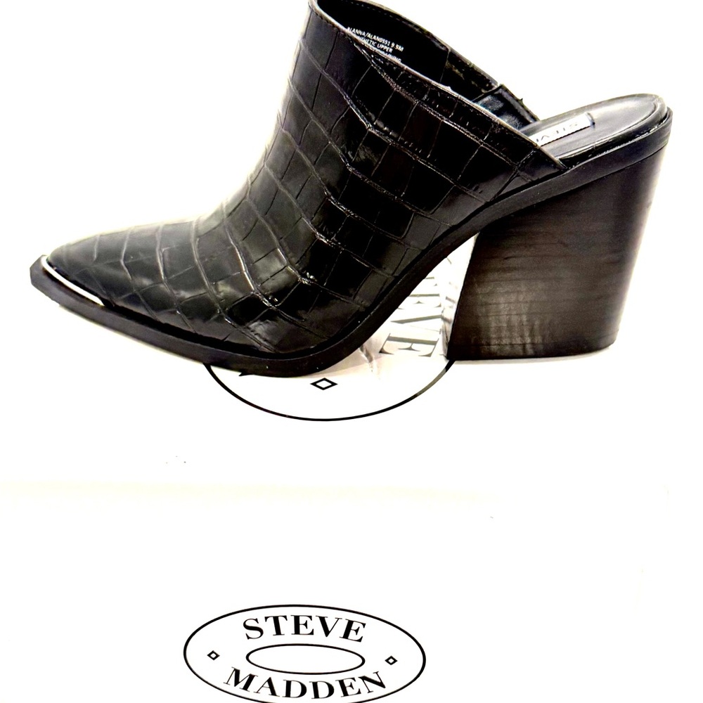 Steve Madden AIANNA Black Croc-Embossed Women's Mules